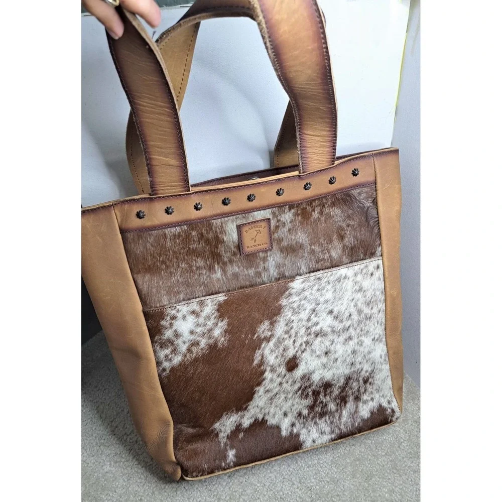 Rafter T Ranch Co Cowhide Leather Tote Bag Hair on Hide Western Studded Large